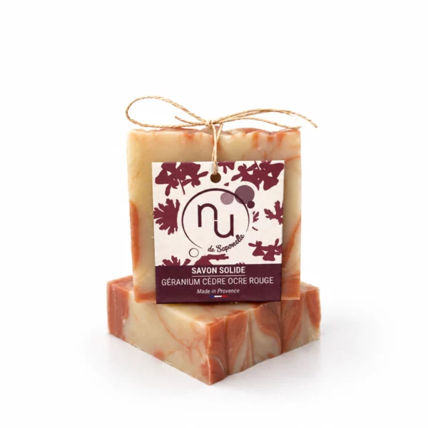savon solide géranium cedre ocre rouge 100g
