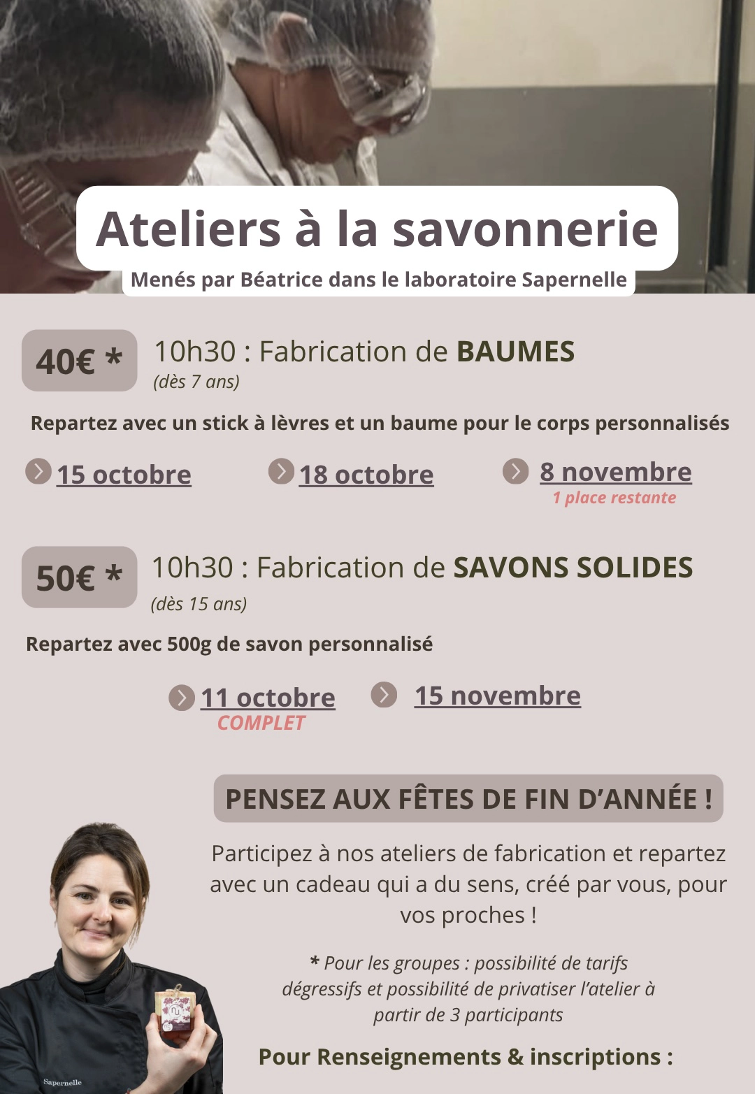 infos ateliers savonnerie